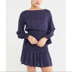 Urban Outfitters navy blue with white dots smocked mini dress